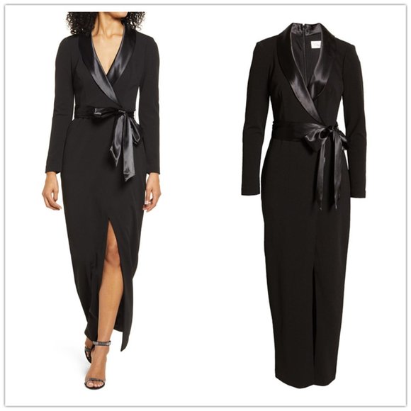 Eliza J Long Sleeve Tuxedo Gown 